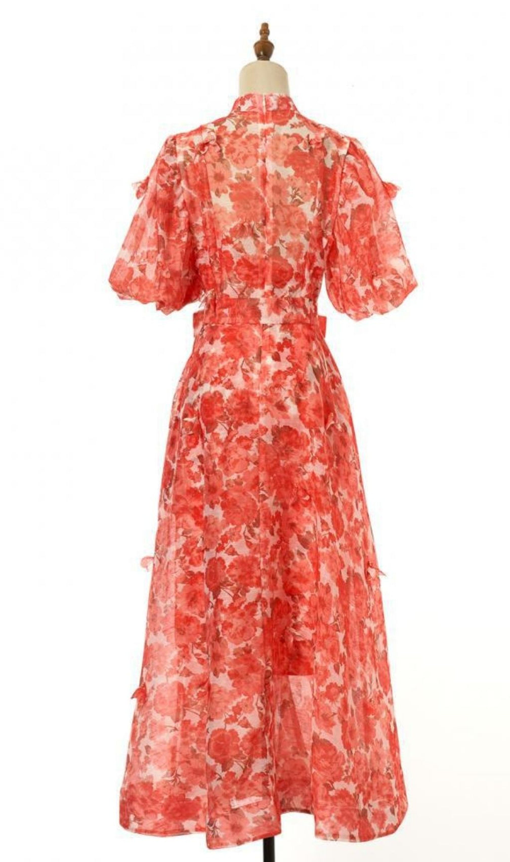 Karmela Romantic Floral Puff-Sleeve Maxi Dress - Elegant Button-Front Gown