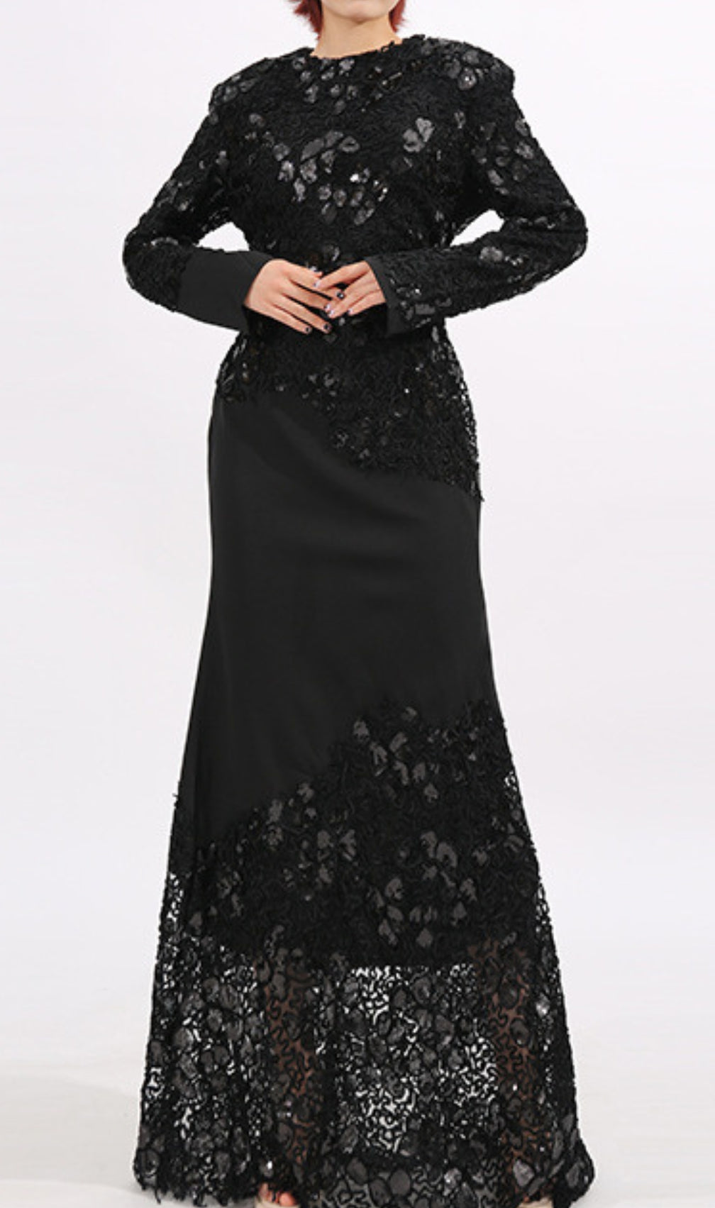 Elodie Black Lace Embroidery Long Sleeve Maxi Dress