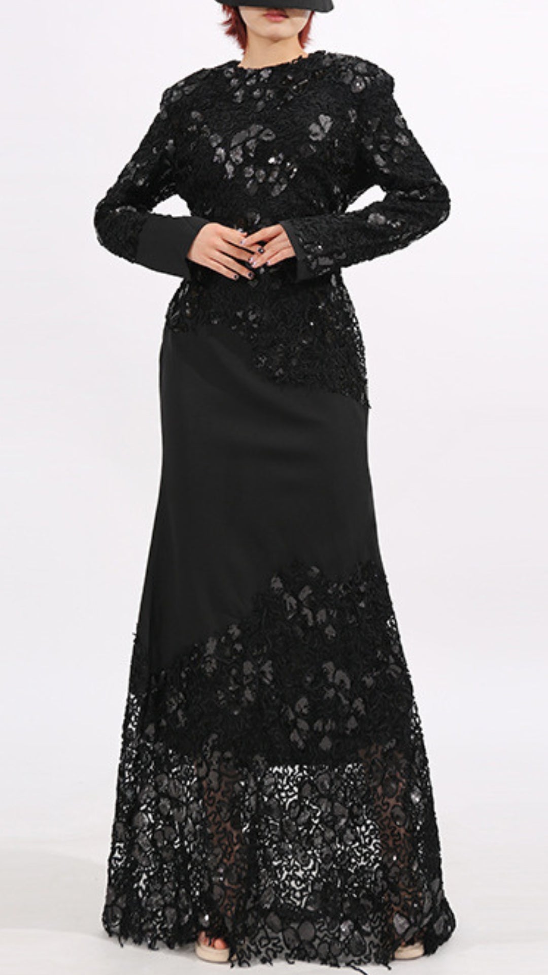 Elodie Black Lace Embroidery Long Sleeve Maxi Dress