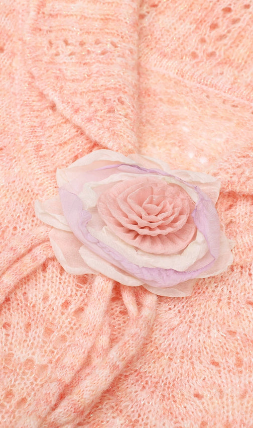 Jorge Sky Blue Floral Knit Midi Dress - Long Sleeve & Charming Tie-Front