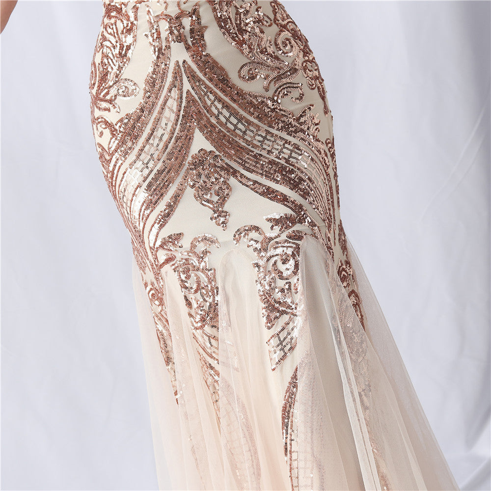 Choire Champagne Sequin Feather Maxi Dress
