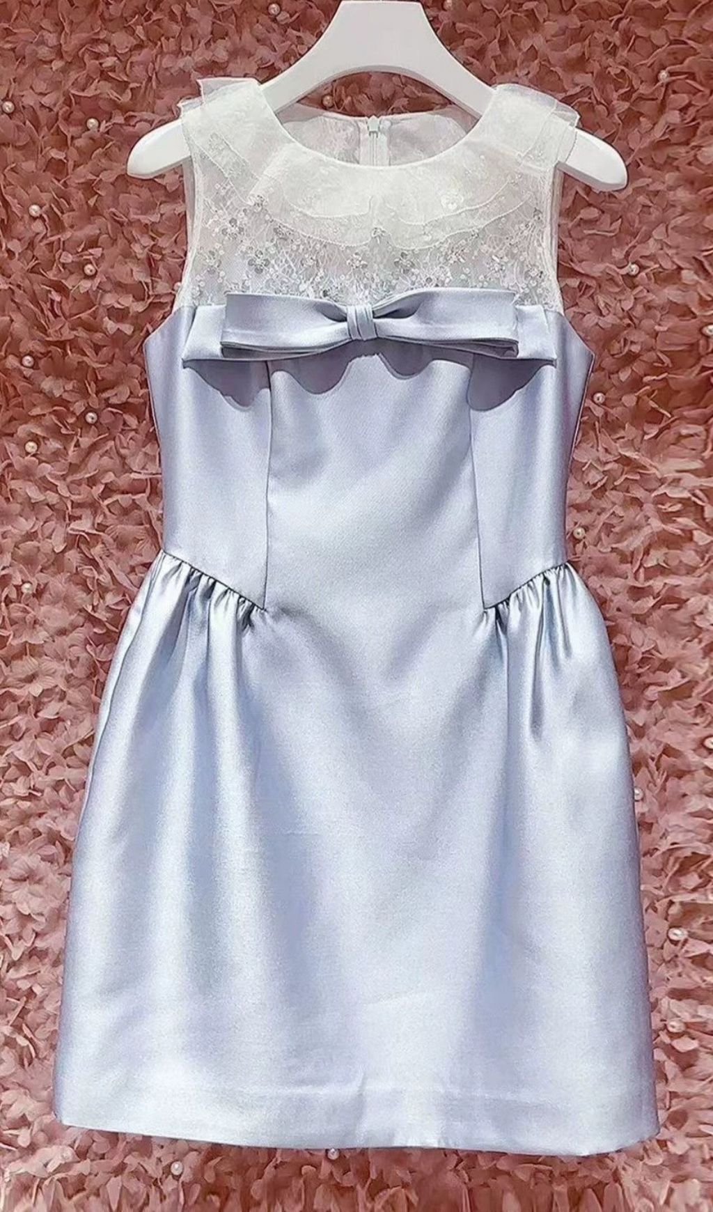 Kimiyo Sky Blue Sequin Lace Ruffle Bow Mini Dress - Elegant & Flirty
