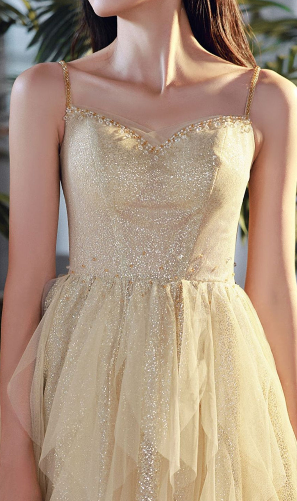 Chinara Champagne Mesh Bling Maxi Dress