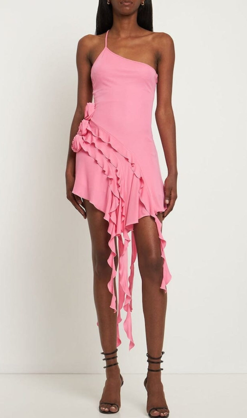 Rose-Detail Ruffled Mini Dress In Pink