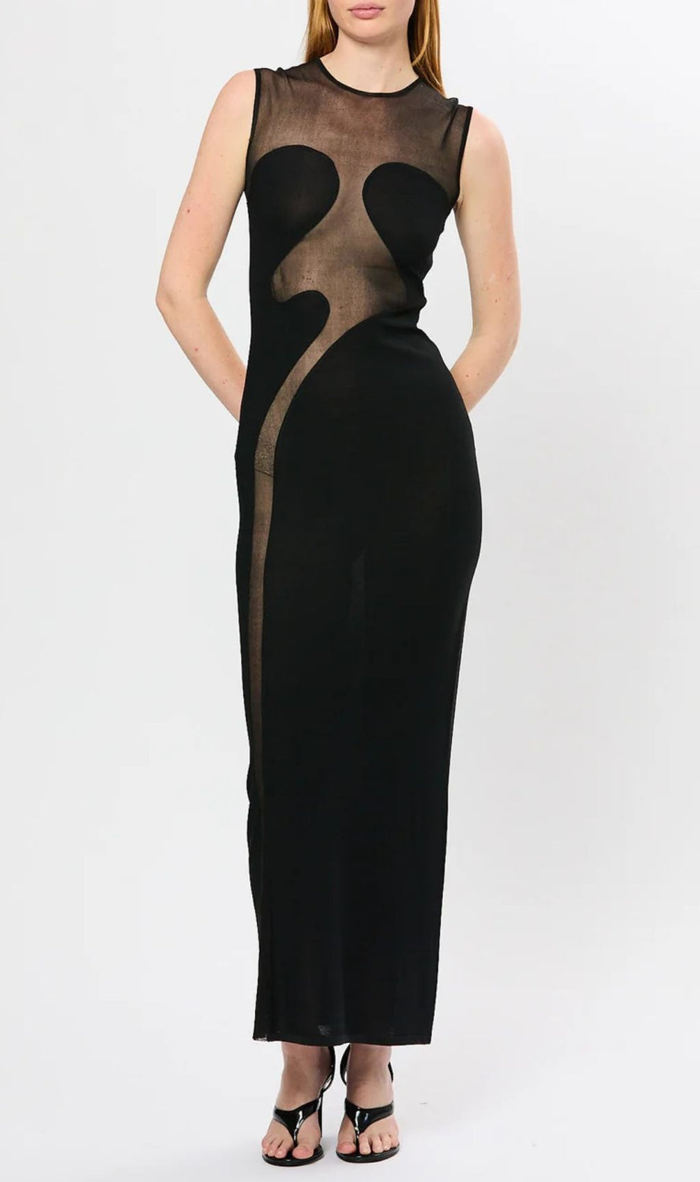 Fadia Black Mesh Bandage Maxi Dress