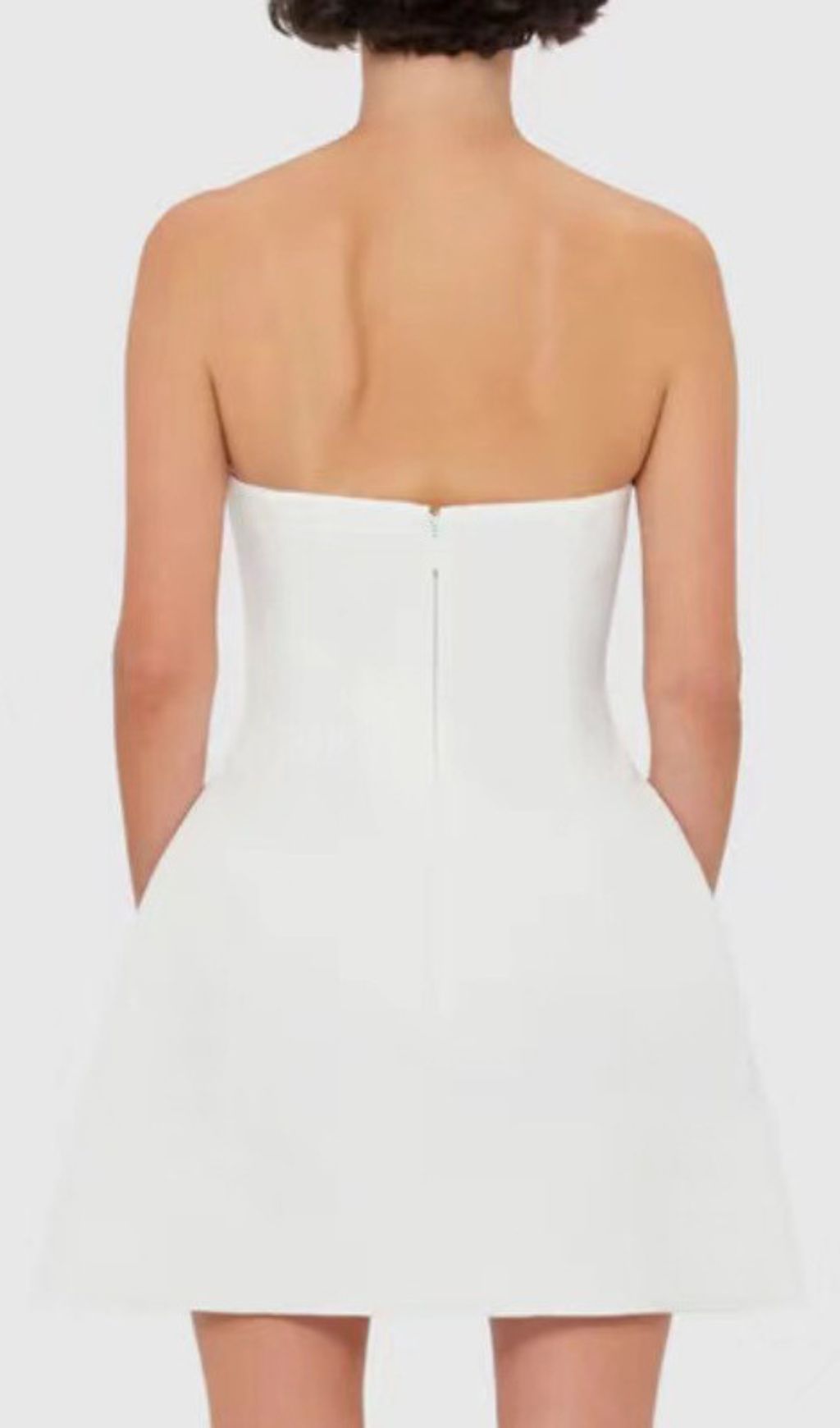 Huy White Strapless Mini Dress | 3D Floral Appliqué for Summer & Parties