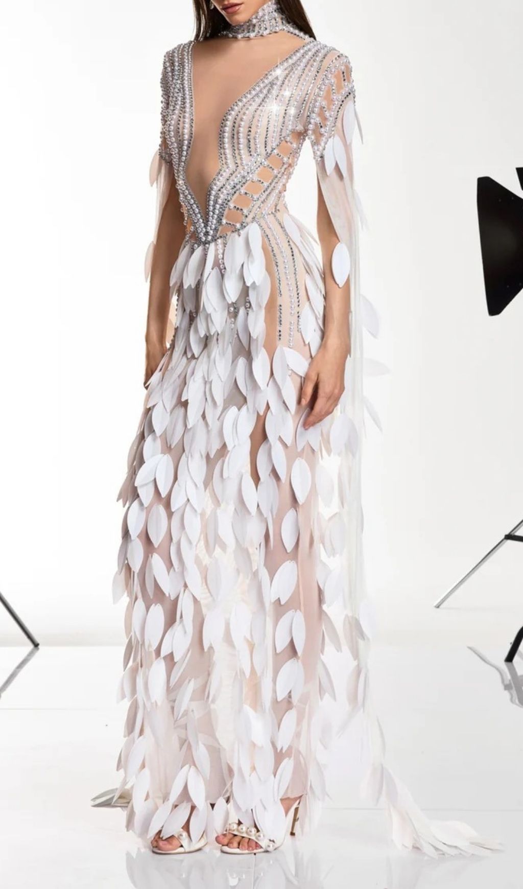 Velune Cape Sleeve Leaf Embellished Maxi Dress