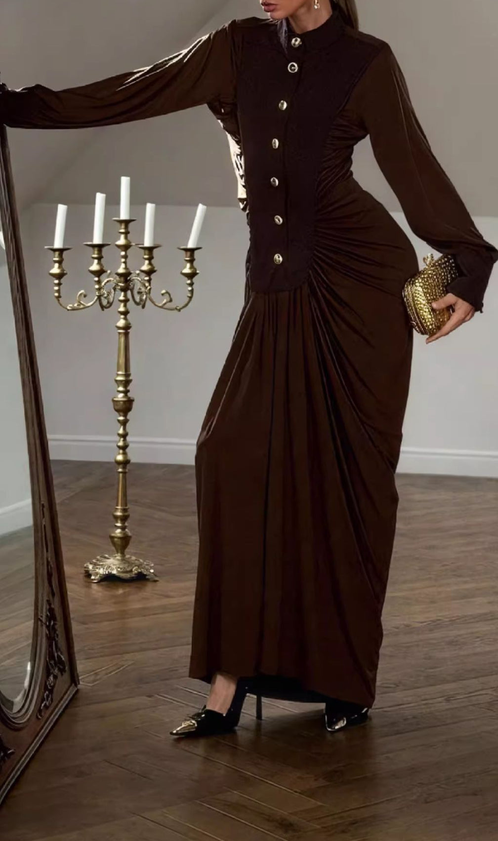 Hikari Long Sleeve Ruched Maxi Dress