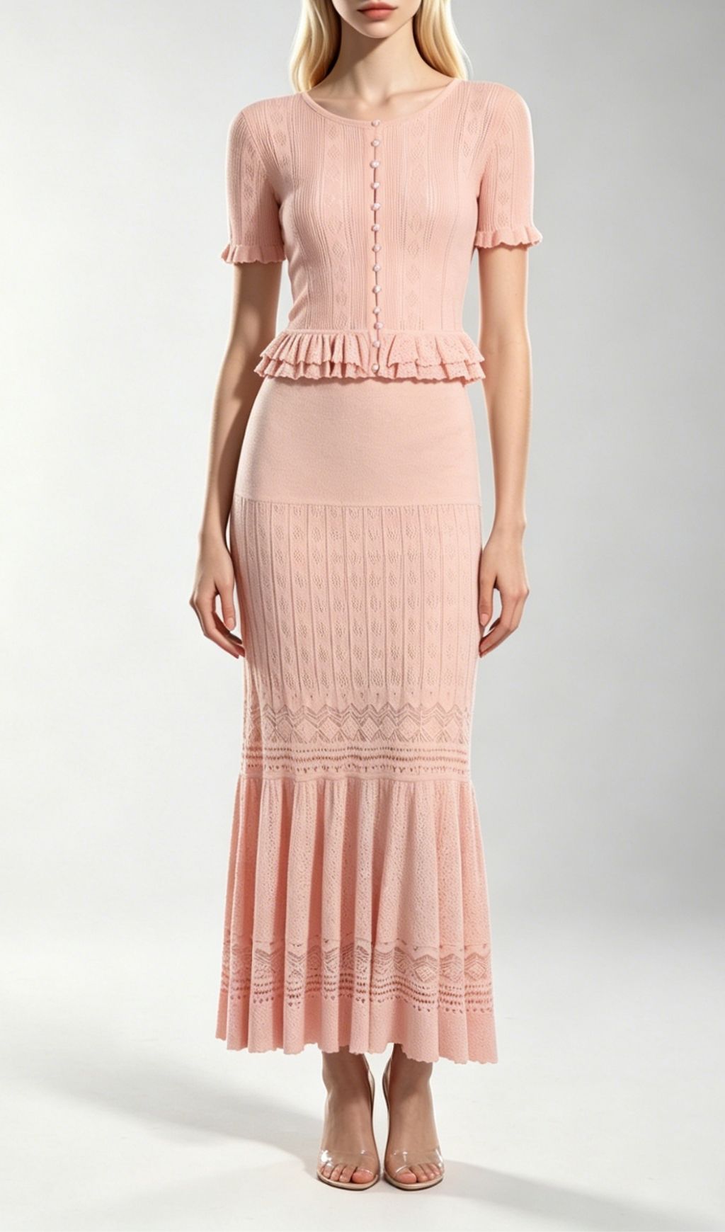 Kiely Chic Pink Knit Two-Piece Set - Peplum Top & Maxi Skirt