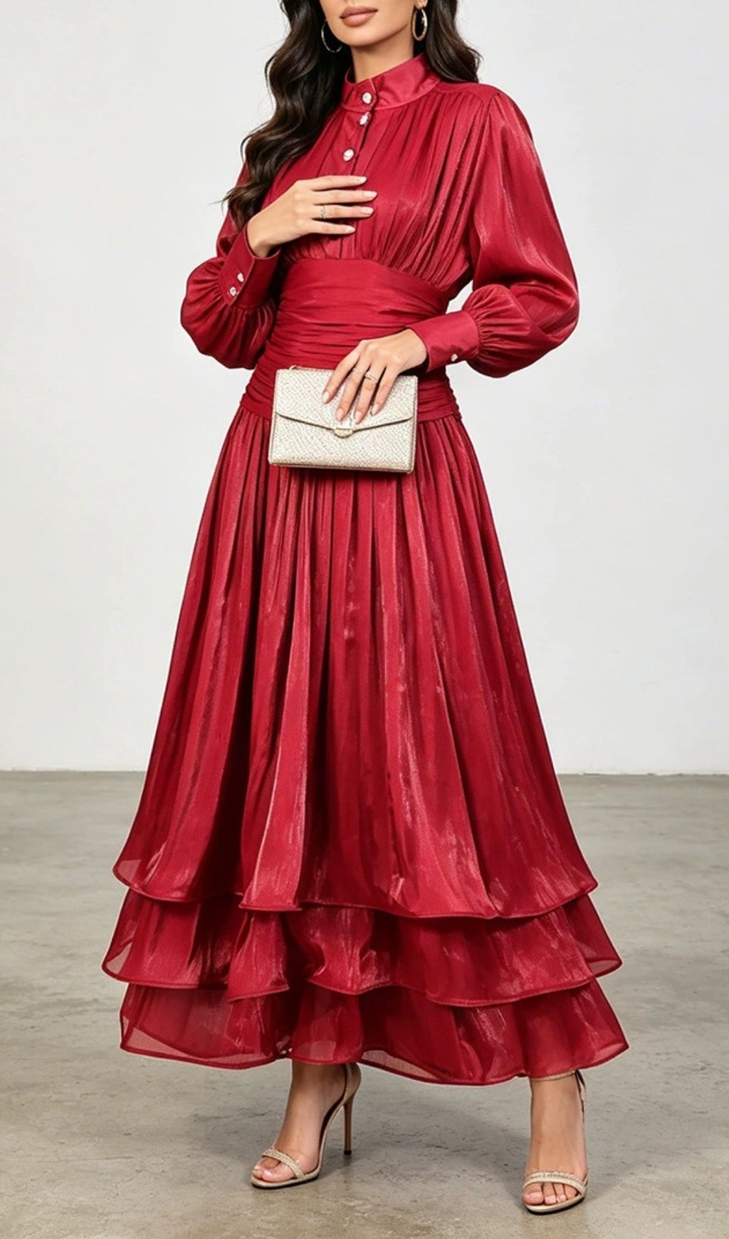Klarika Wine Long Sleeve Maxi Dress