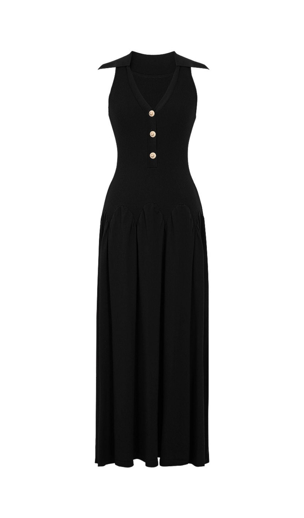 Kimi Black Sleeveless V-neck Knit Maxi Dress