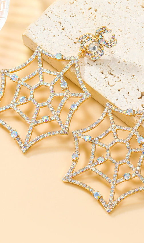 Dazzling Rhinestone Spiderweb & Spider Dangle Earrings for Women