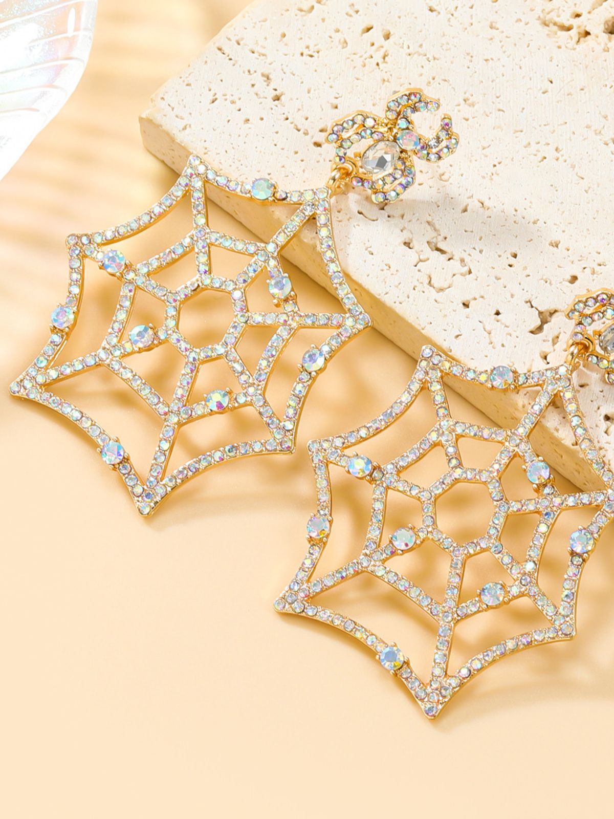 Dazzling Rhinestone Spiderweb & Spider Dangle Earrings for Women