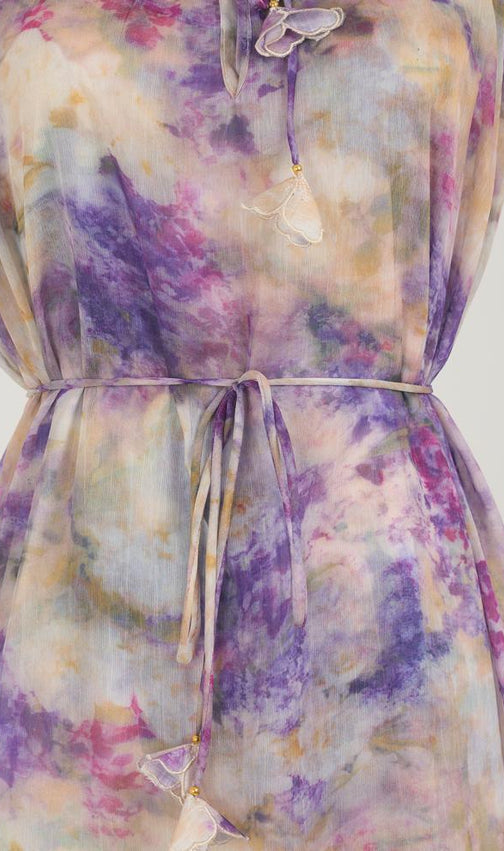 Kamila Artistic Purple Print Flowy Midi Dress