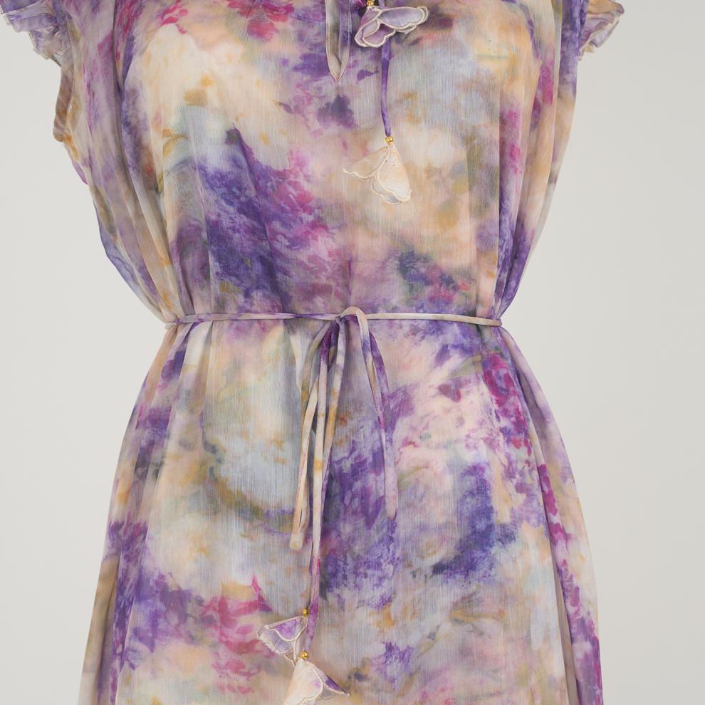 Kamila Artistic Purple Print Flowy Midi Dress