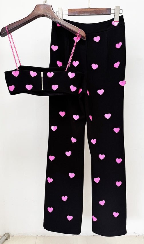 Clovia Pink Heart Embellished Top & Pants Set