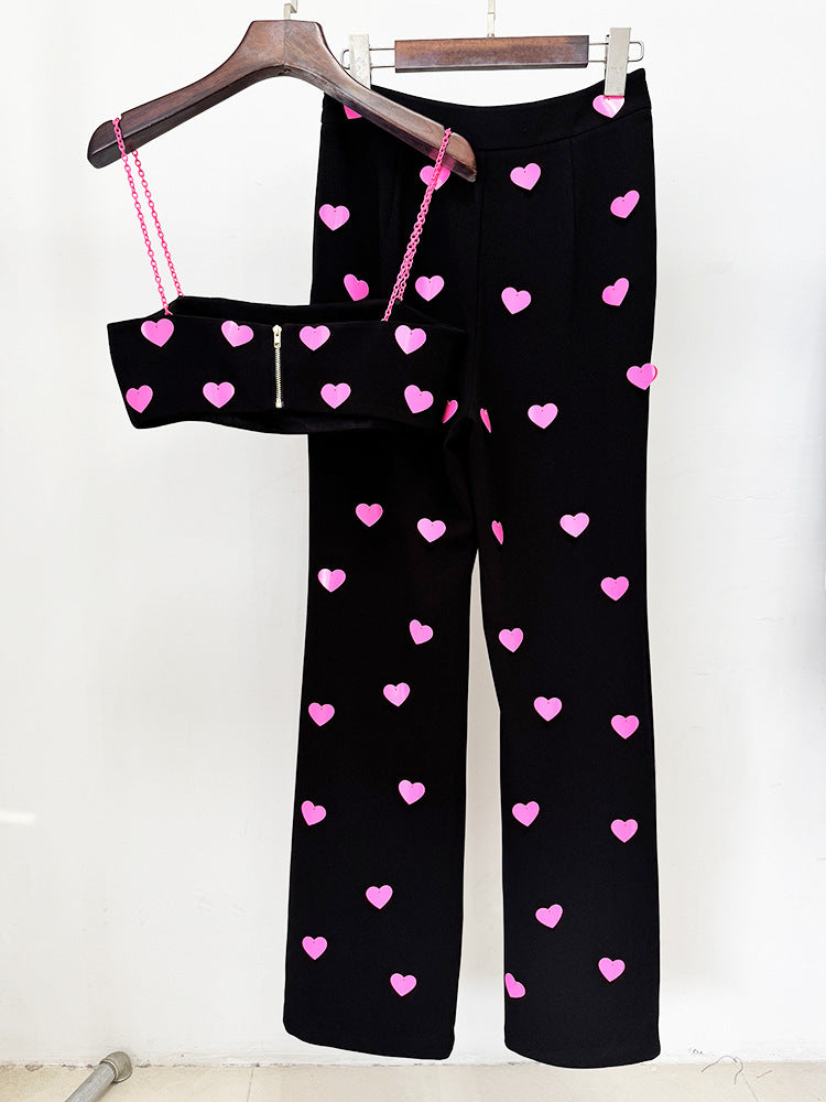 Clovia Pink Heart Embellished Top & Pants Set