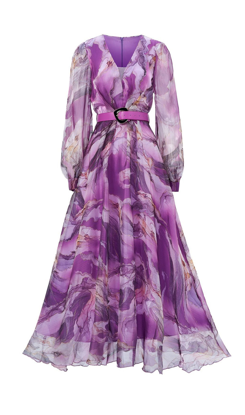Feryal Purple Printed Long Sleeve Maxi Dress