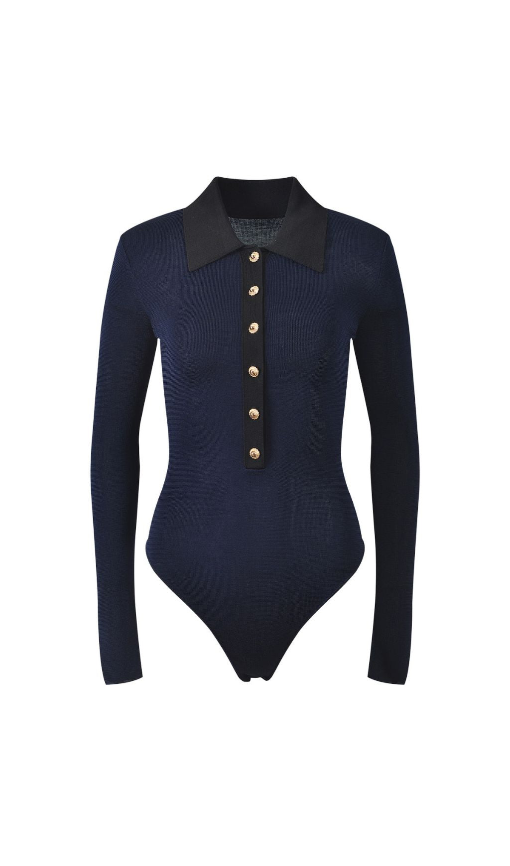 Hilal Chic Ribbed Knit Gold-Button Bodysuit