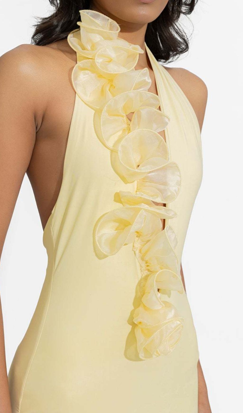 Fareeda Yellow Halter Backless Maxi Dress