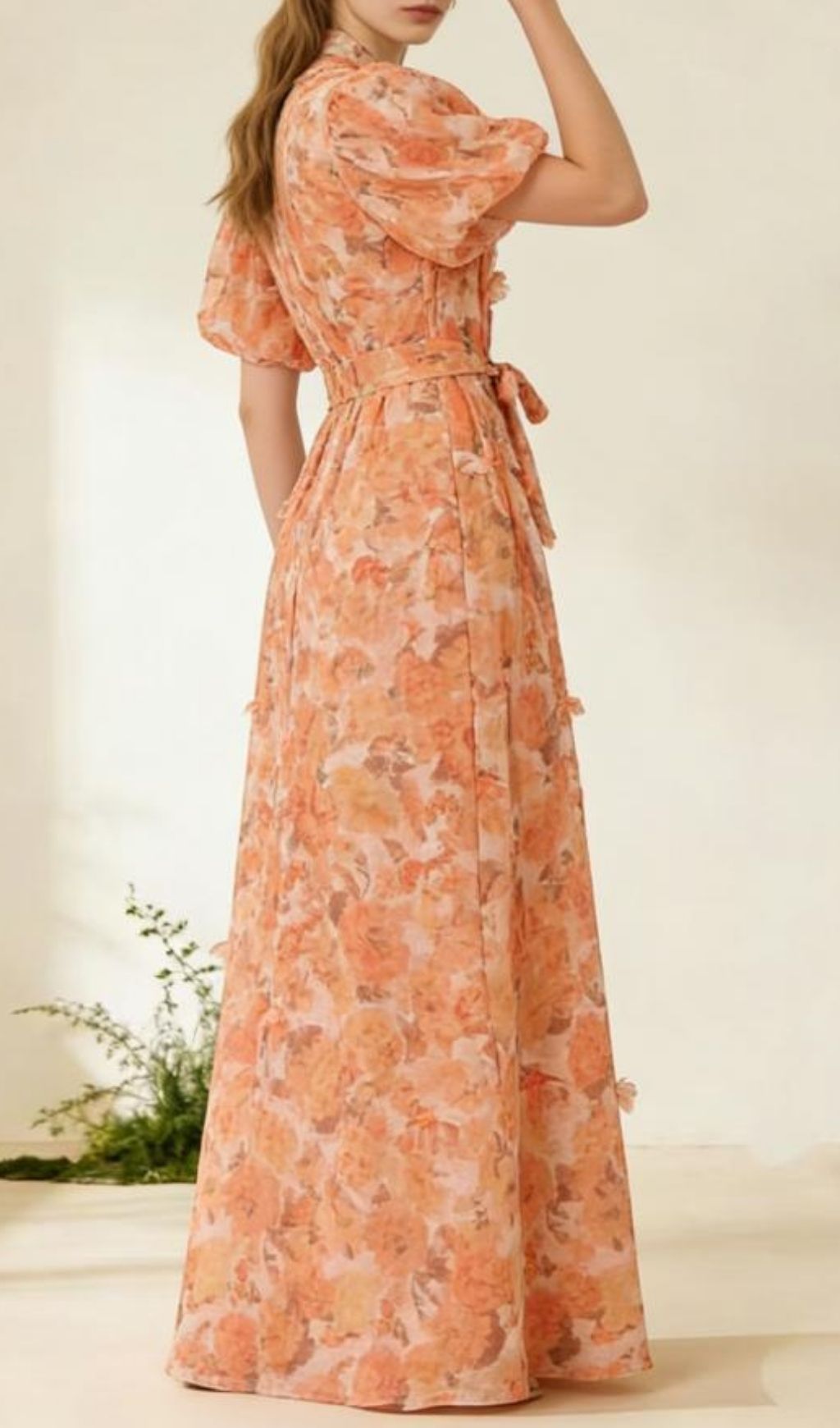 Karlishia Romantic Floral Puff-Sleeve Maxi Dress - Elegant Button-Down Gown