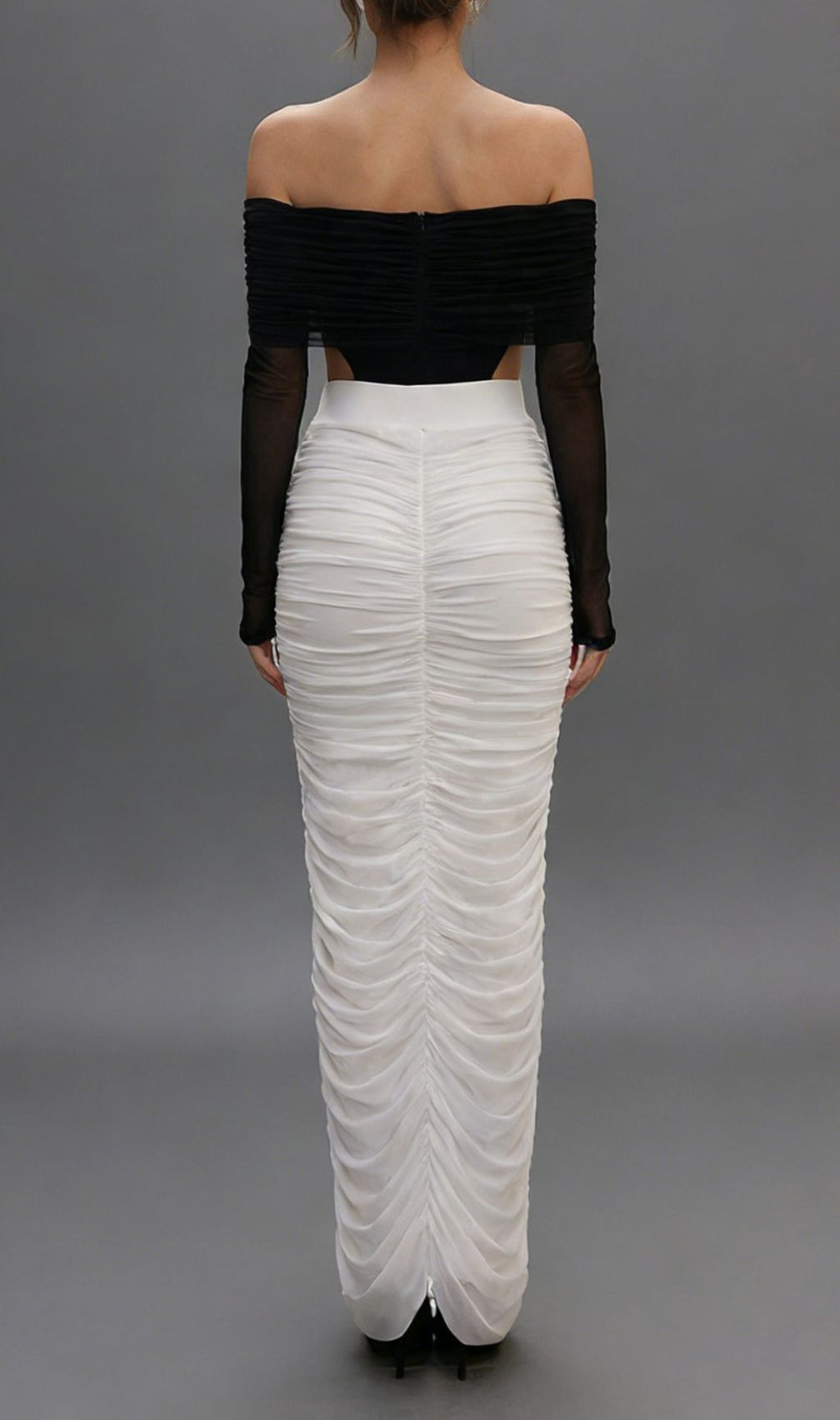 Joplin Elegant Off-Shoulder Cutout Bodysuit & Ruched Maxi Skirt Set