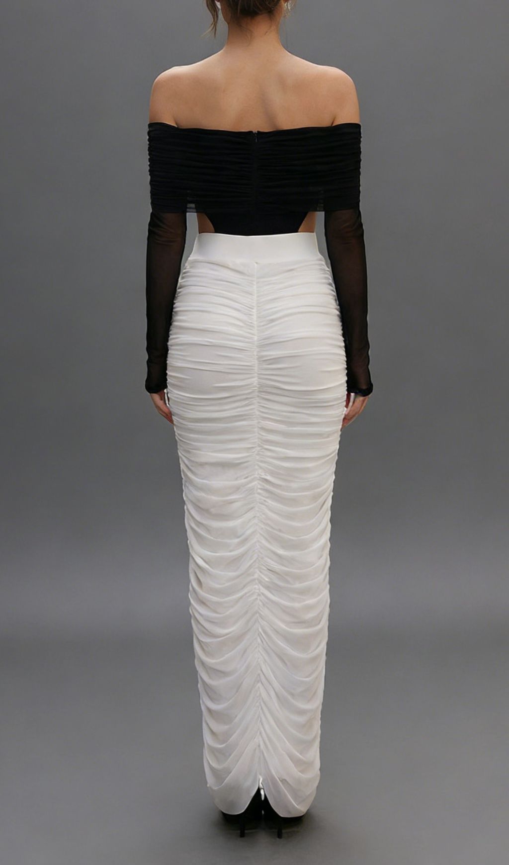 Joplin Elegant Off-Shoulder Cutout Bodysuit & Ruched Maxi Skirt Set