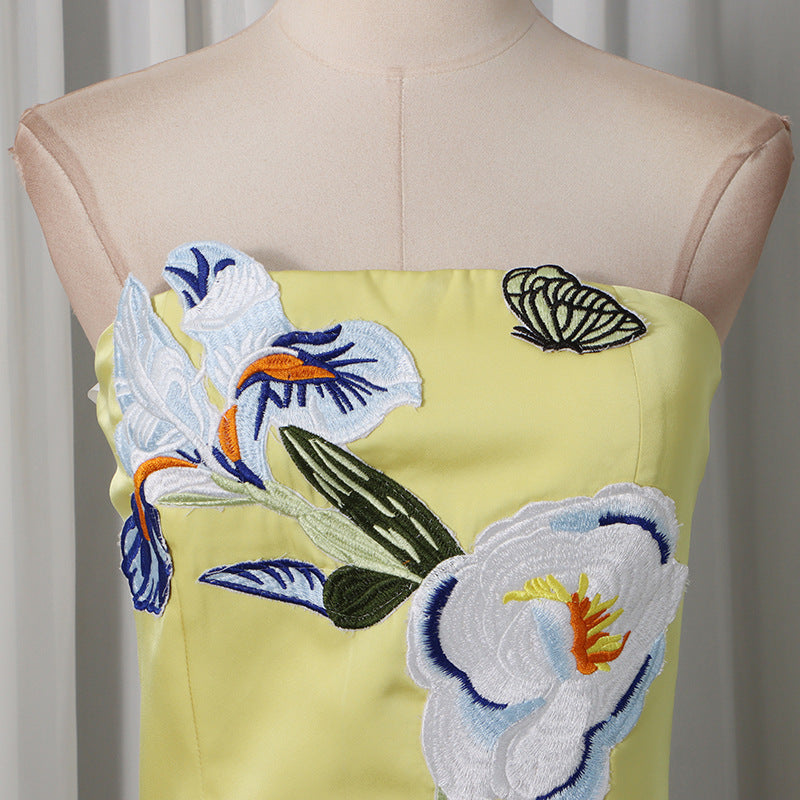 Jeneth Yellow Strapless Flower Maxi Dress