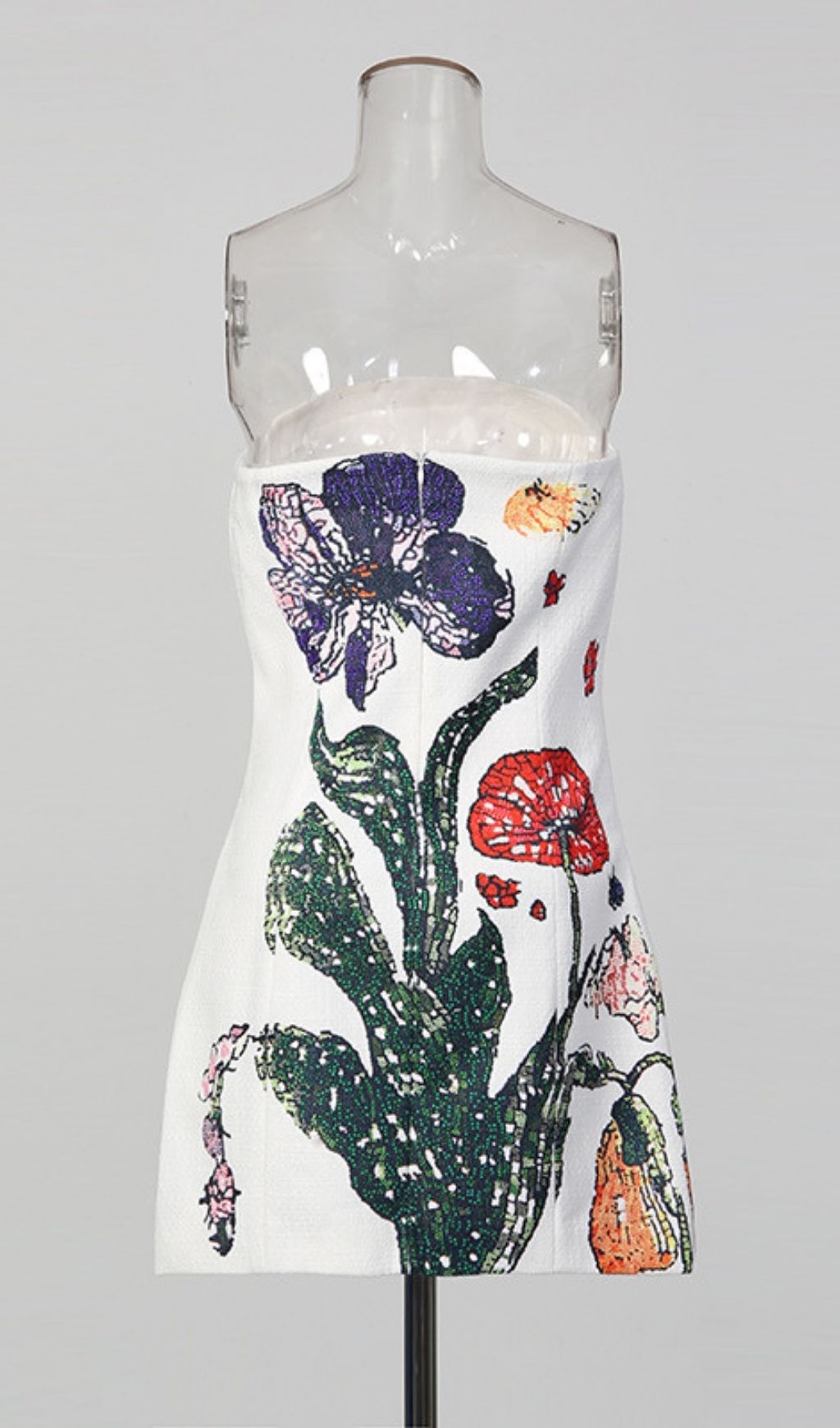 Kenley White Strapless Vibrant Floral Embroidered Mini Dress
