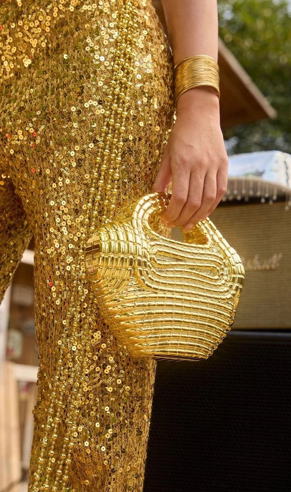 Raxelyn Gold Sculpted Grid Bag