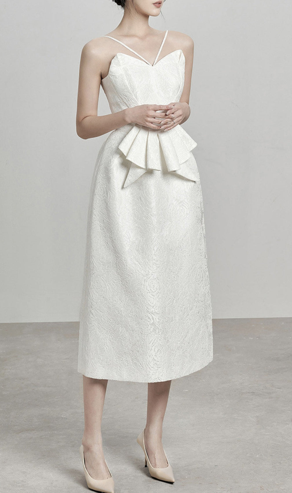Arachne White Jacquard Midi Dress