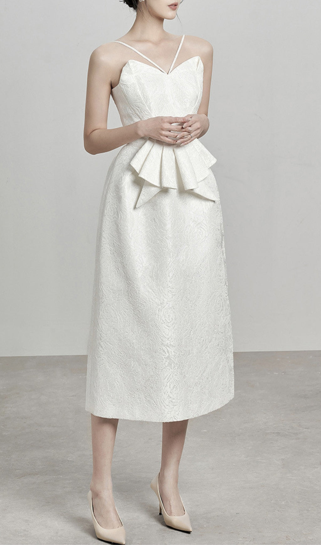 Arachne White Jacquard Midi Dress