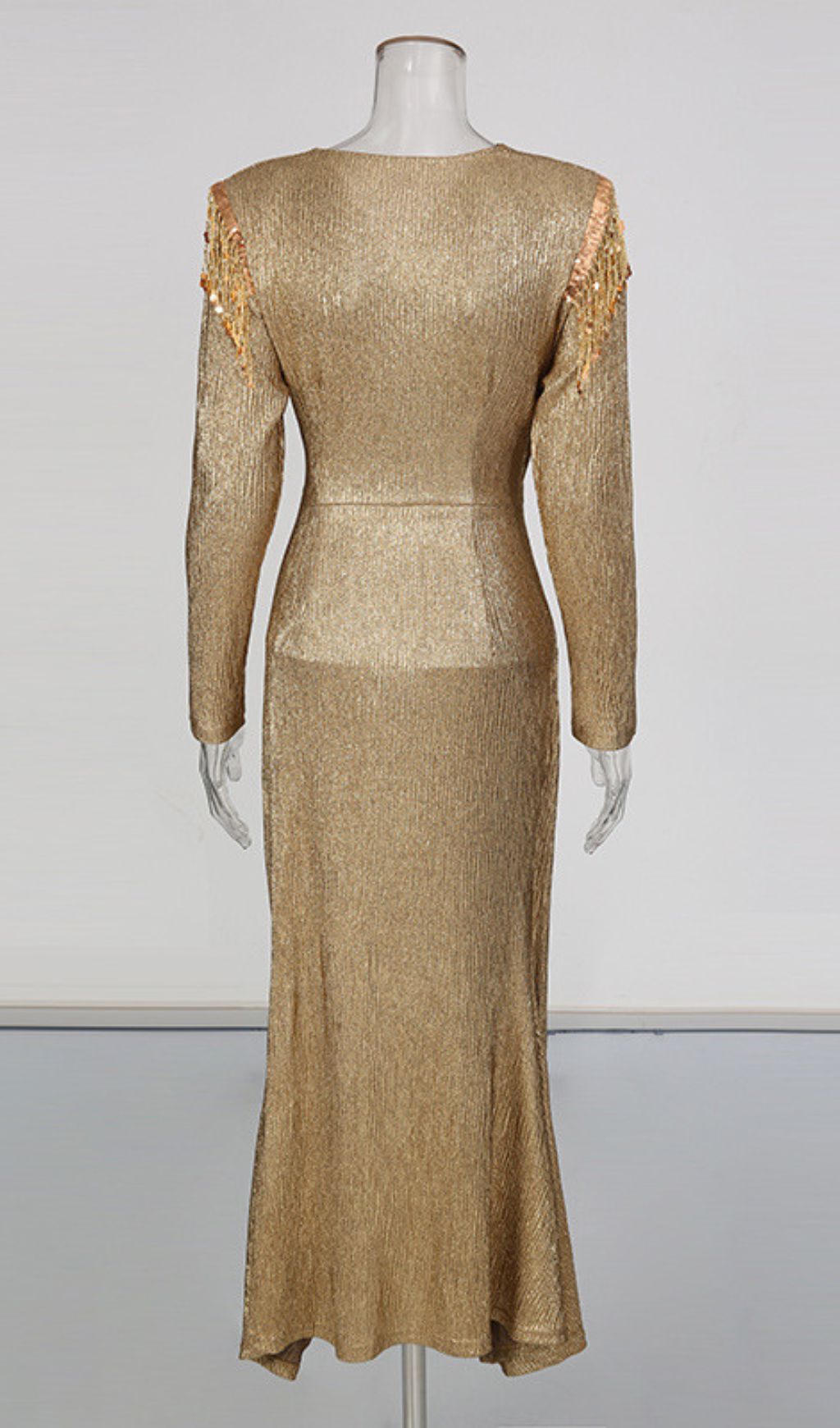 Iyeshia Gold Long Sleeve Sequin Maxi Dress