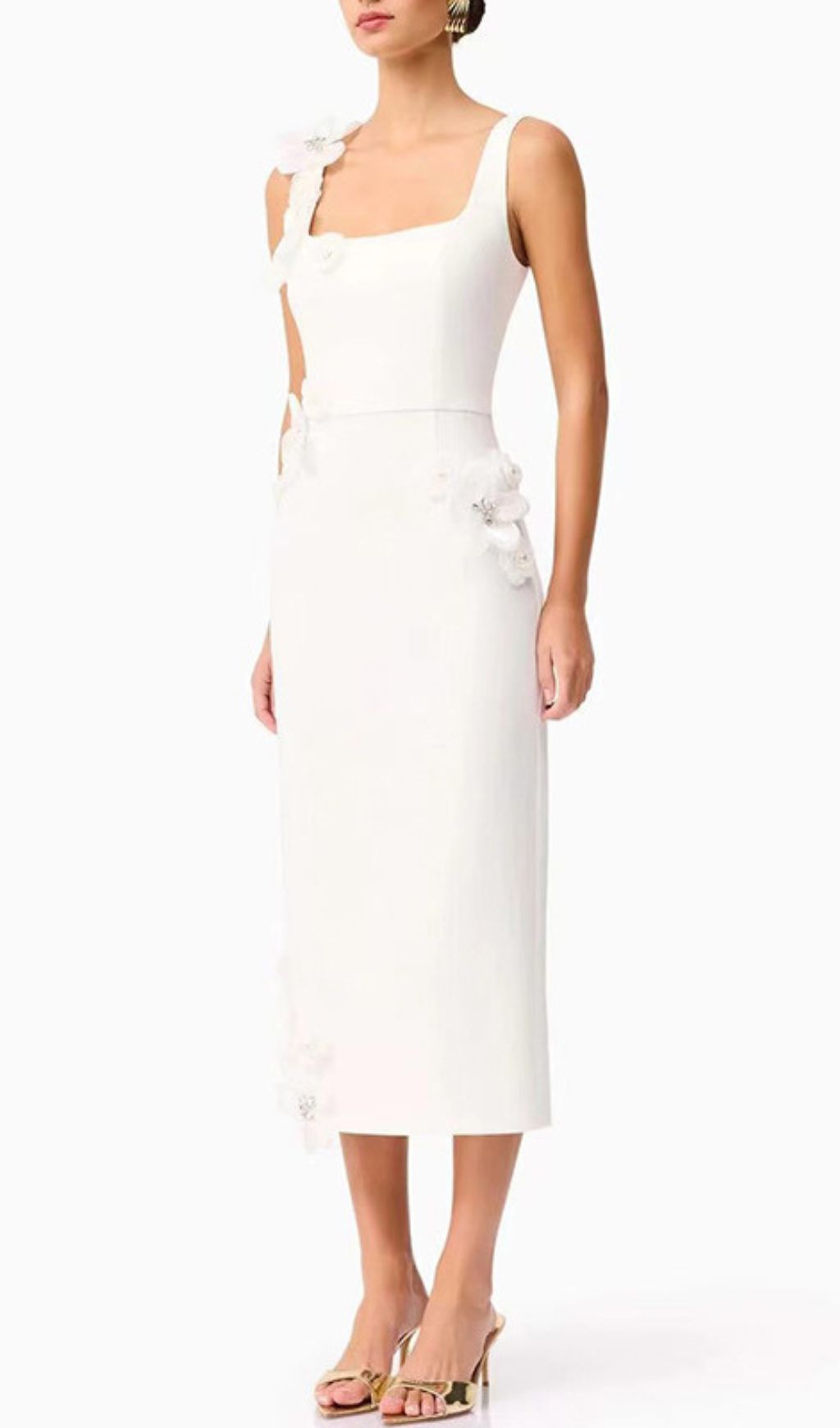 Harper White Flower Embellished Midi Dress