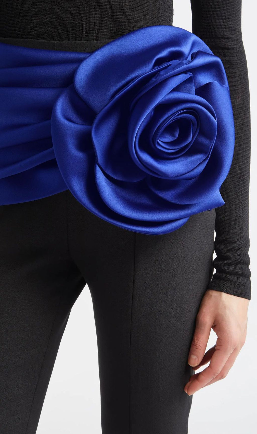 Joie Black 3-Piece Set: Bodysuit, Flare Pants & Vibrant Blue Floral Belt