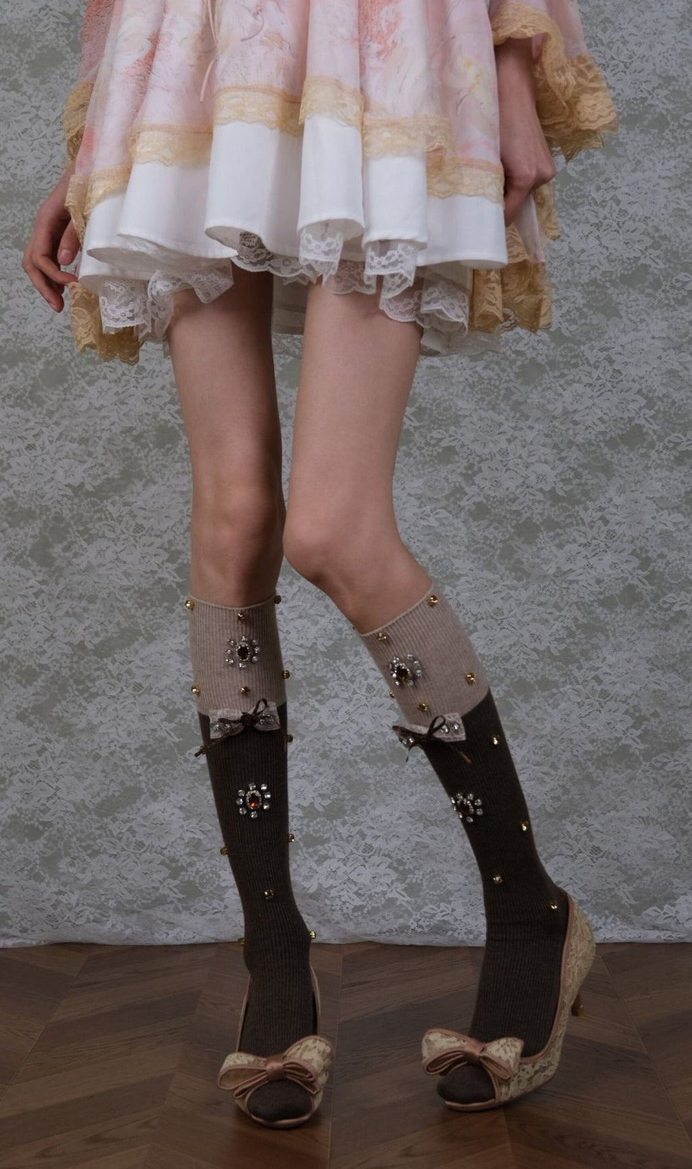Chic Two-Tone Diamante Bow Stockings for Women