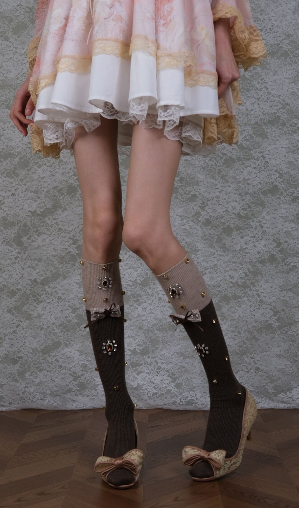 Chic Two-Tone Diamante Bow Stockings for Women