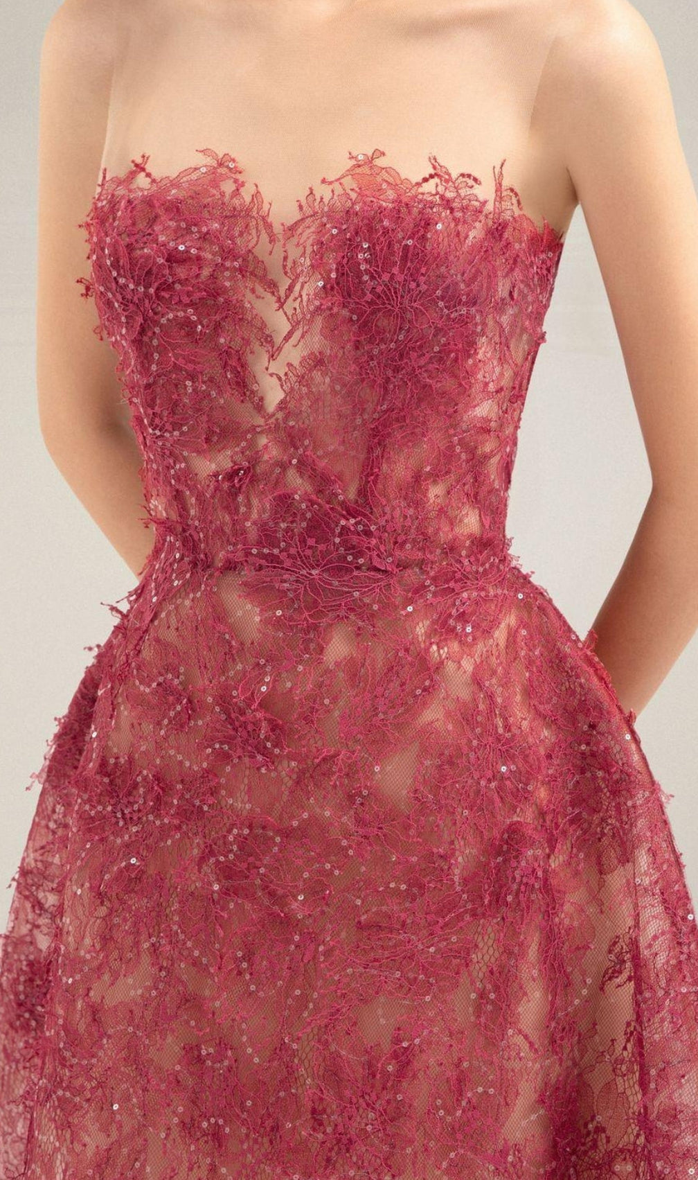 Allyson Rose Red Floral Lace Embroider Midi Dress