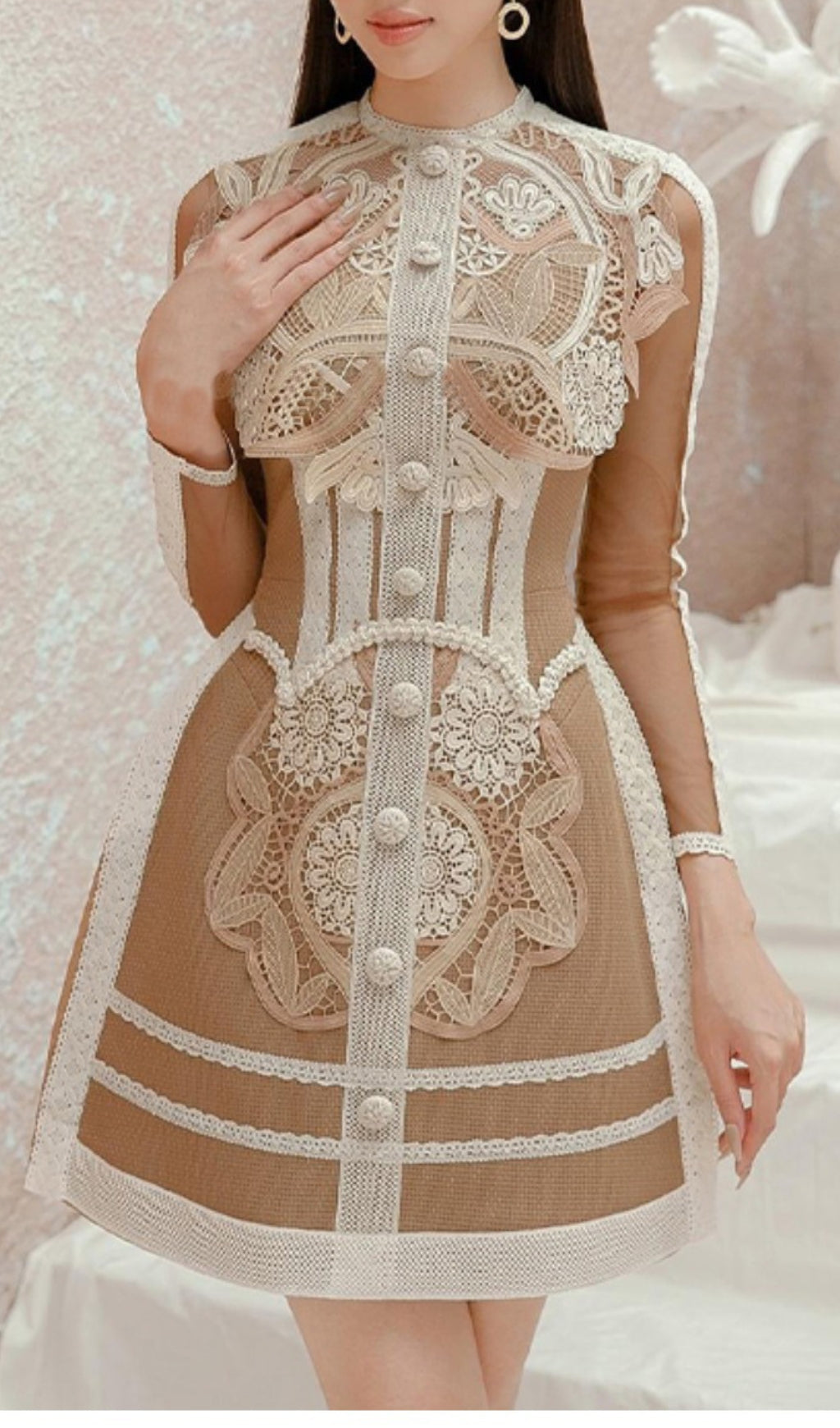 Asif Paneled Button-Up Lace Dress