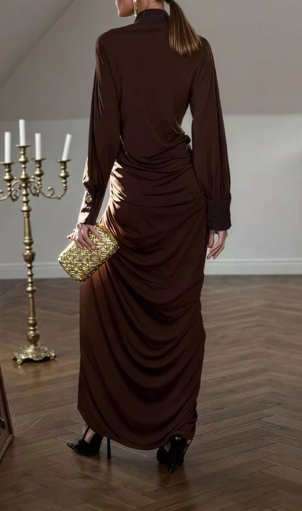 Hikari Long Sleeve Ruched Maxi Dress