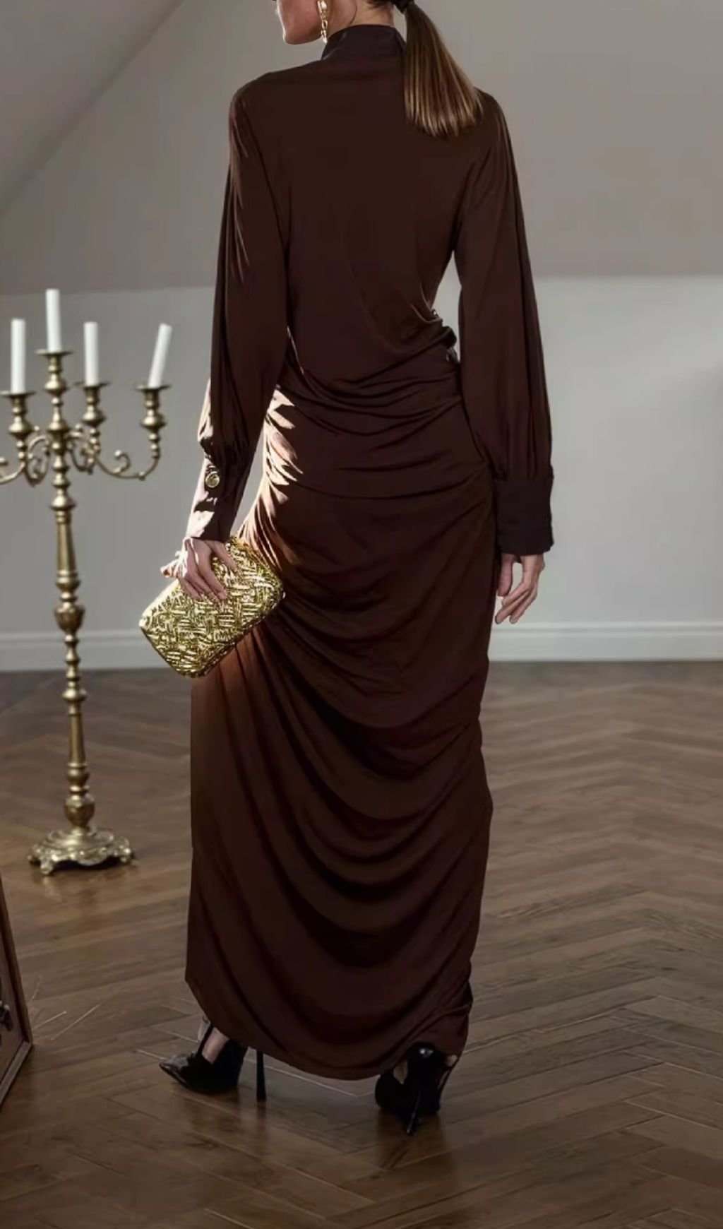 Hikari Long Sleeve Ruched Maxi Dress