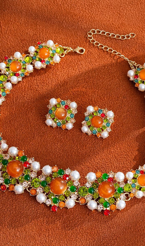 Kagami Vibrant Multi-Color Gemstone & Pearl Statement Jewelry Set
