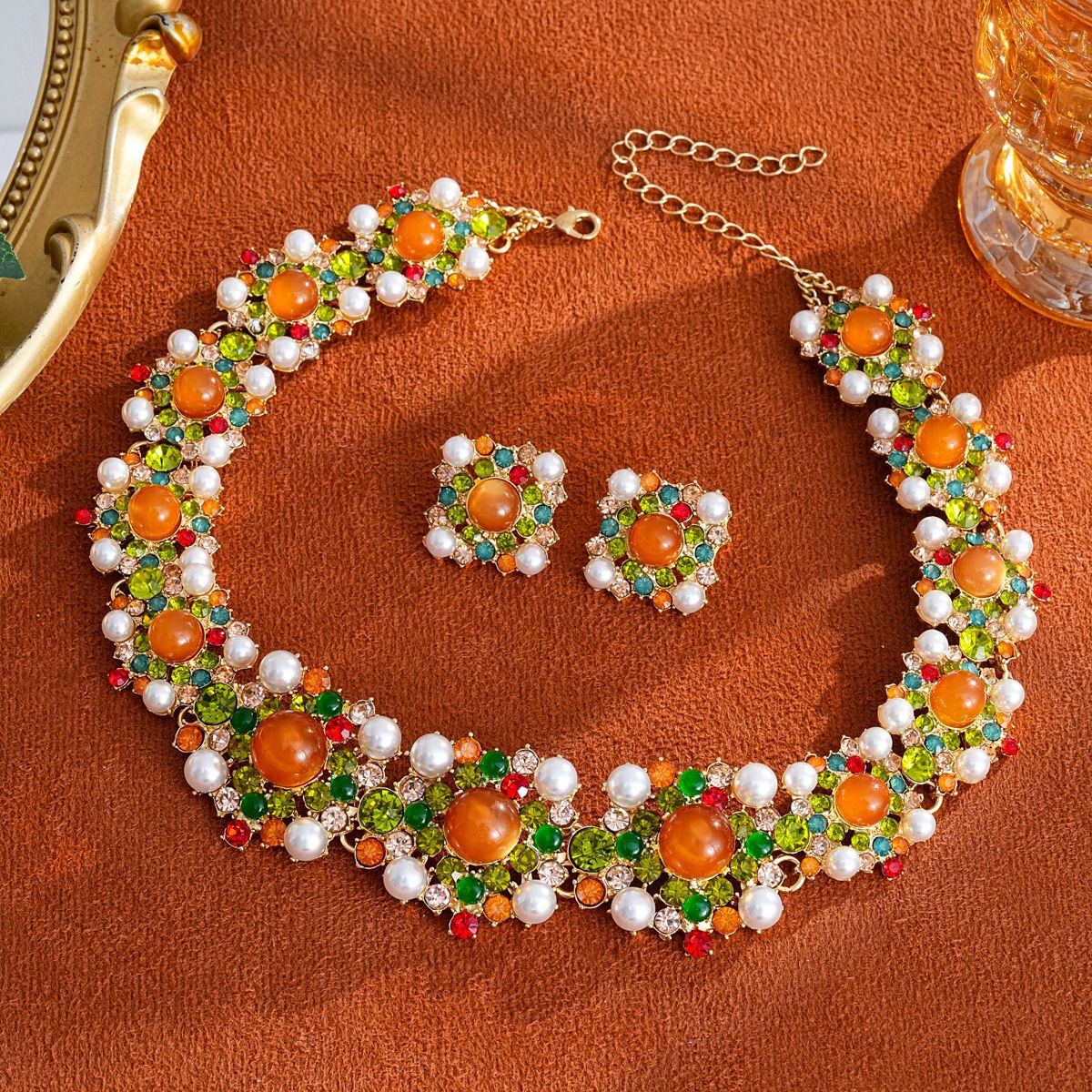 Kagami Vibrant Multi-Color Gemstone & Pearl Statement Jewelry Set