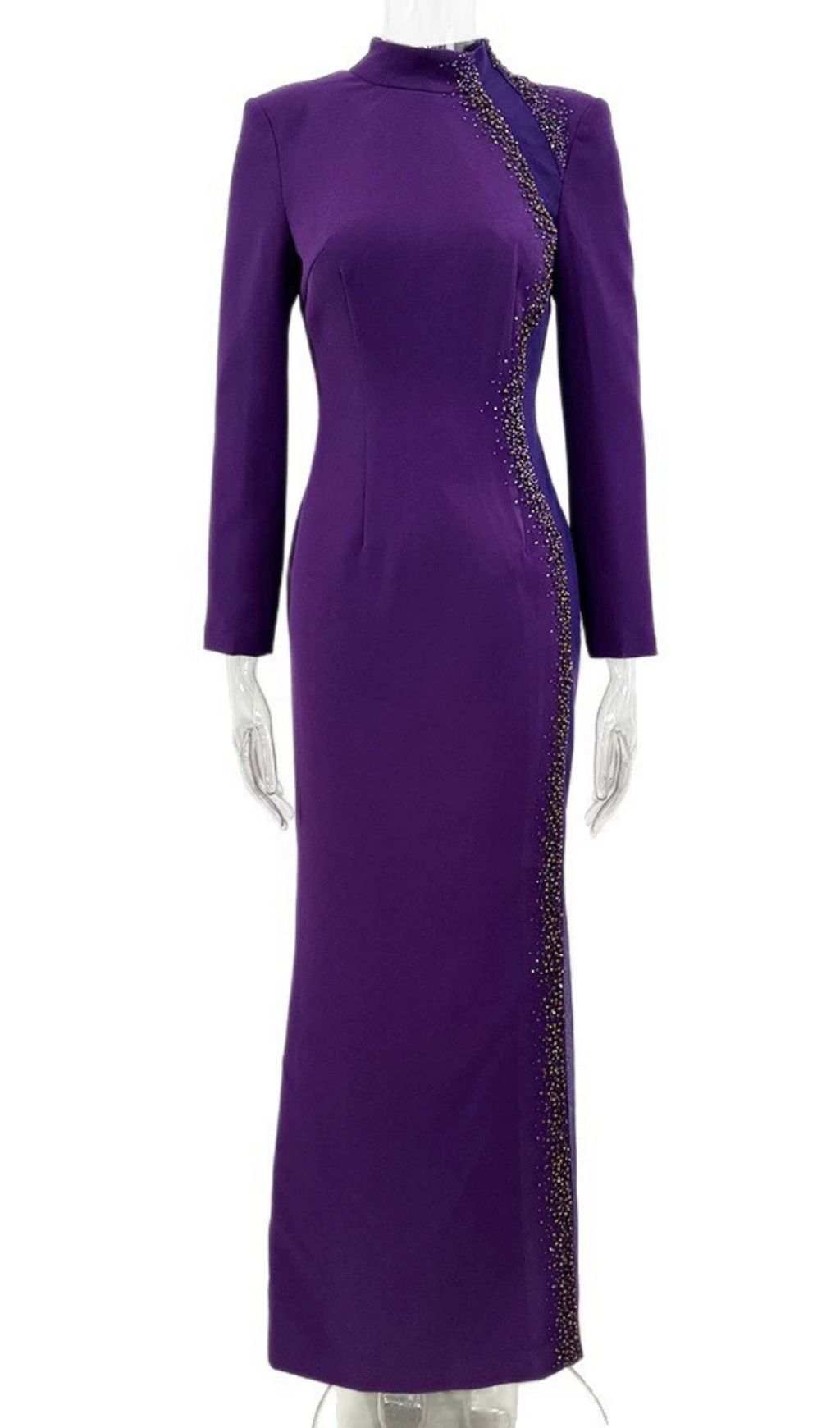 Kyanna Purple Embellished Long Sleeve Maxi Dress