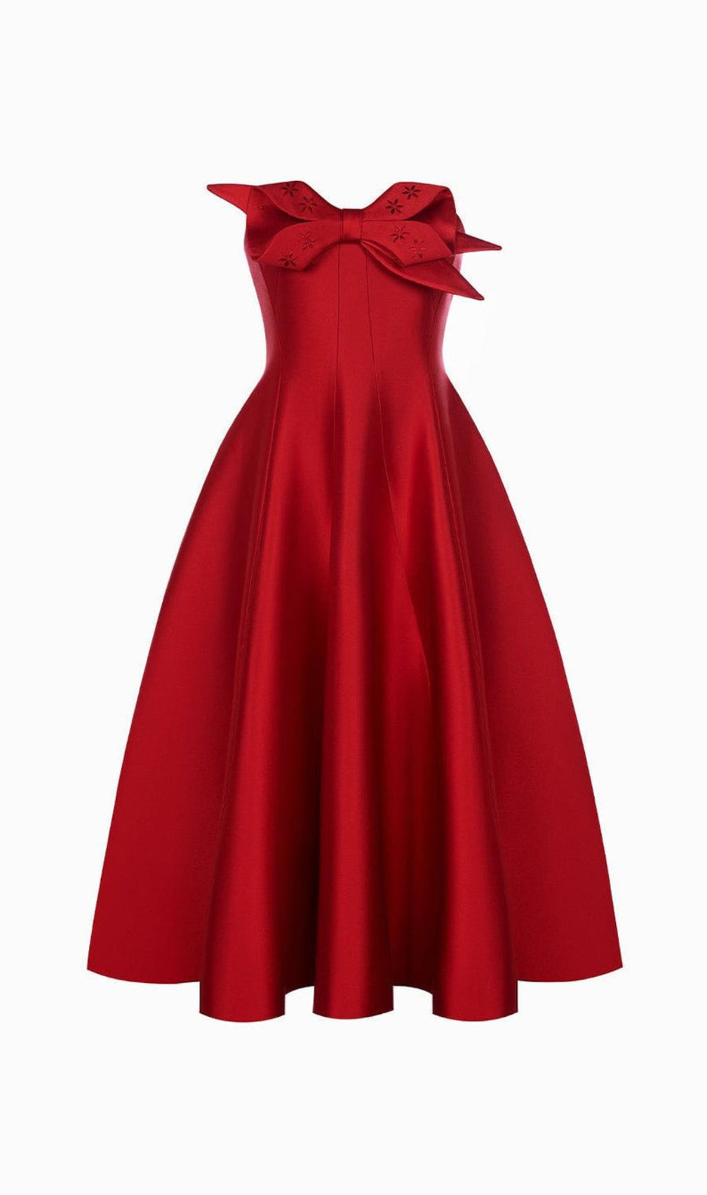 Avani Red Flared Semi-Heart Neck Taffeta Dress