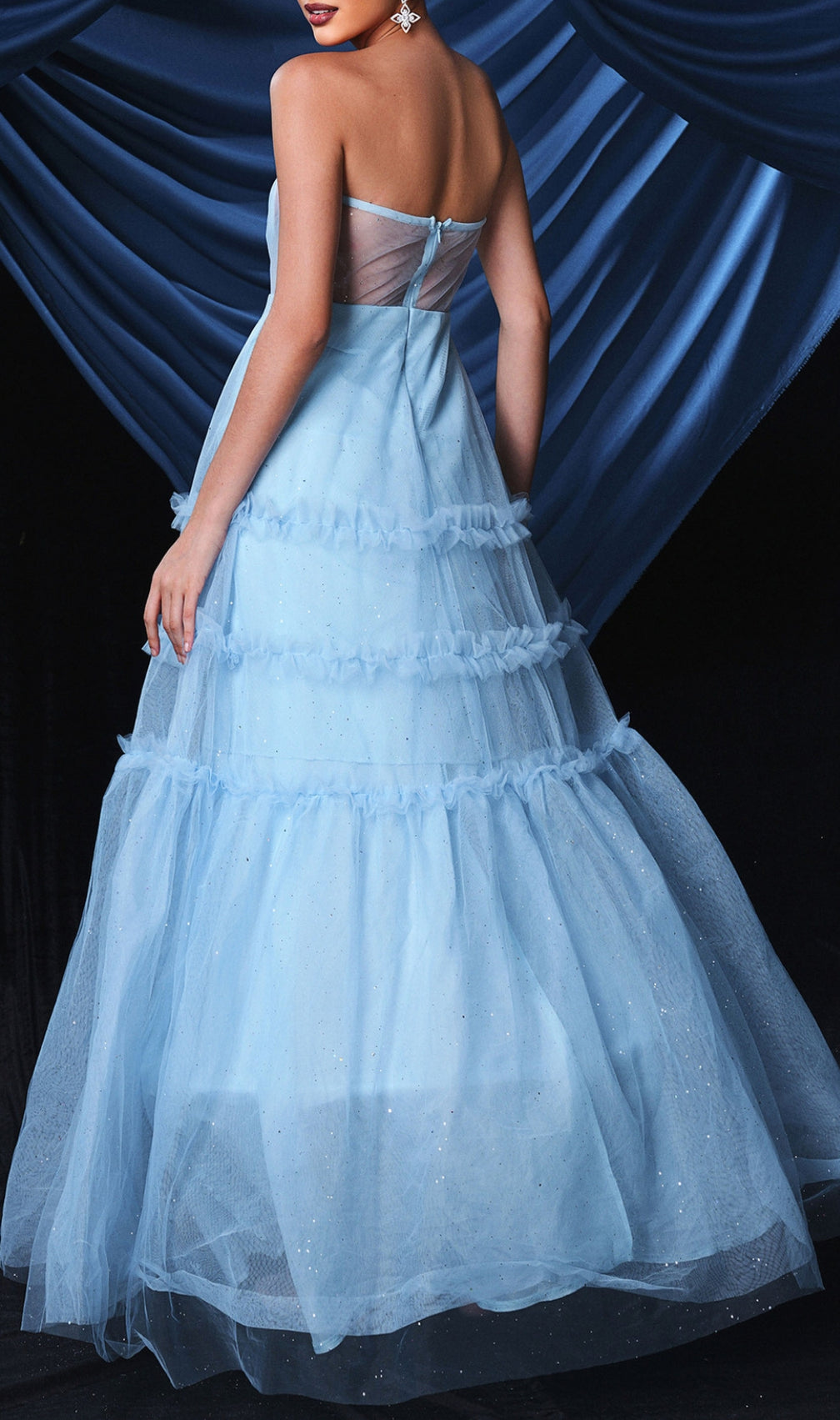 Borime Blue Corset Mesh Maxi Dress