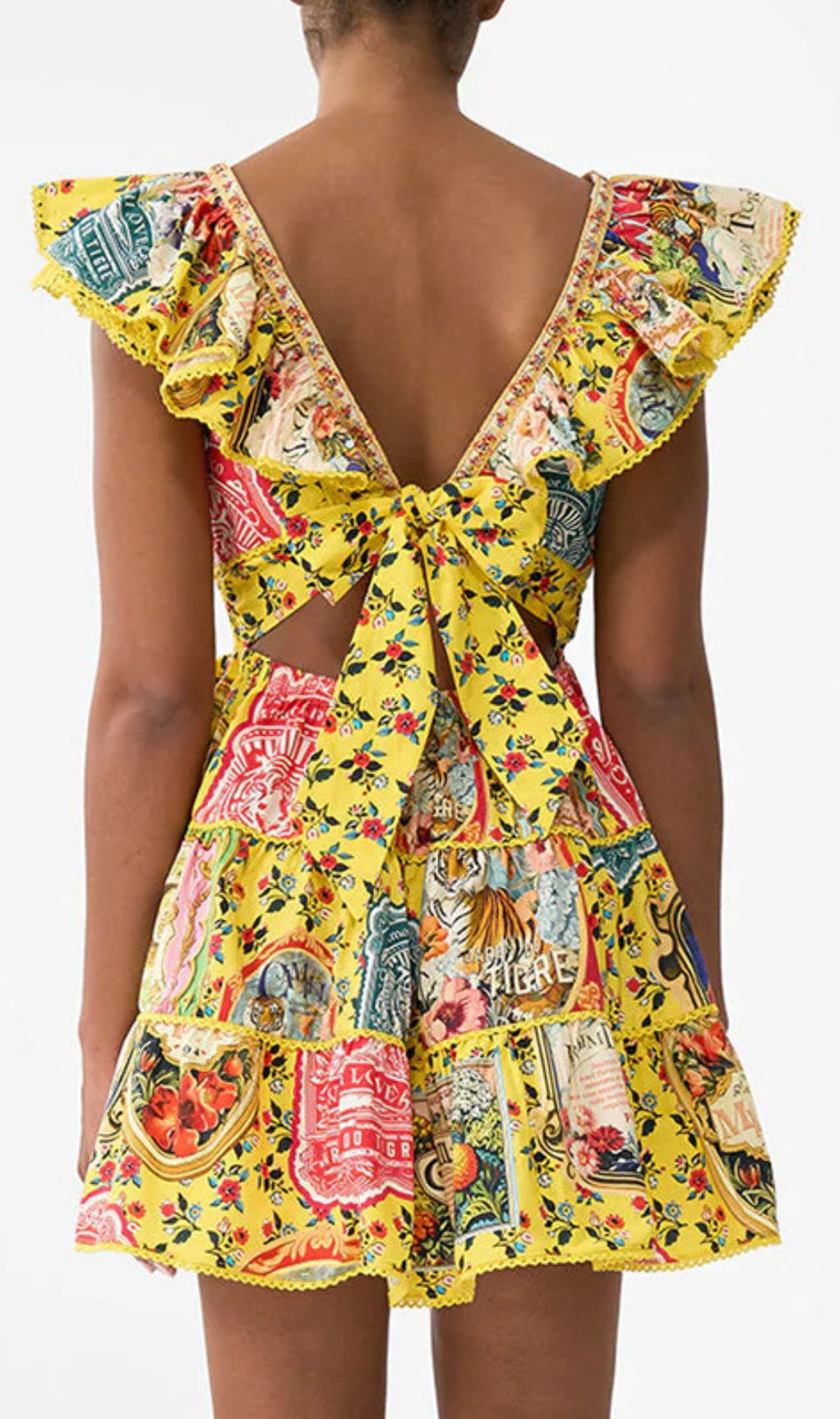 Gelsey Yellow Printed V-Neck Mini Dress