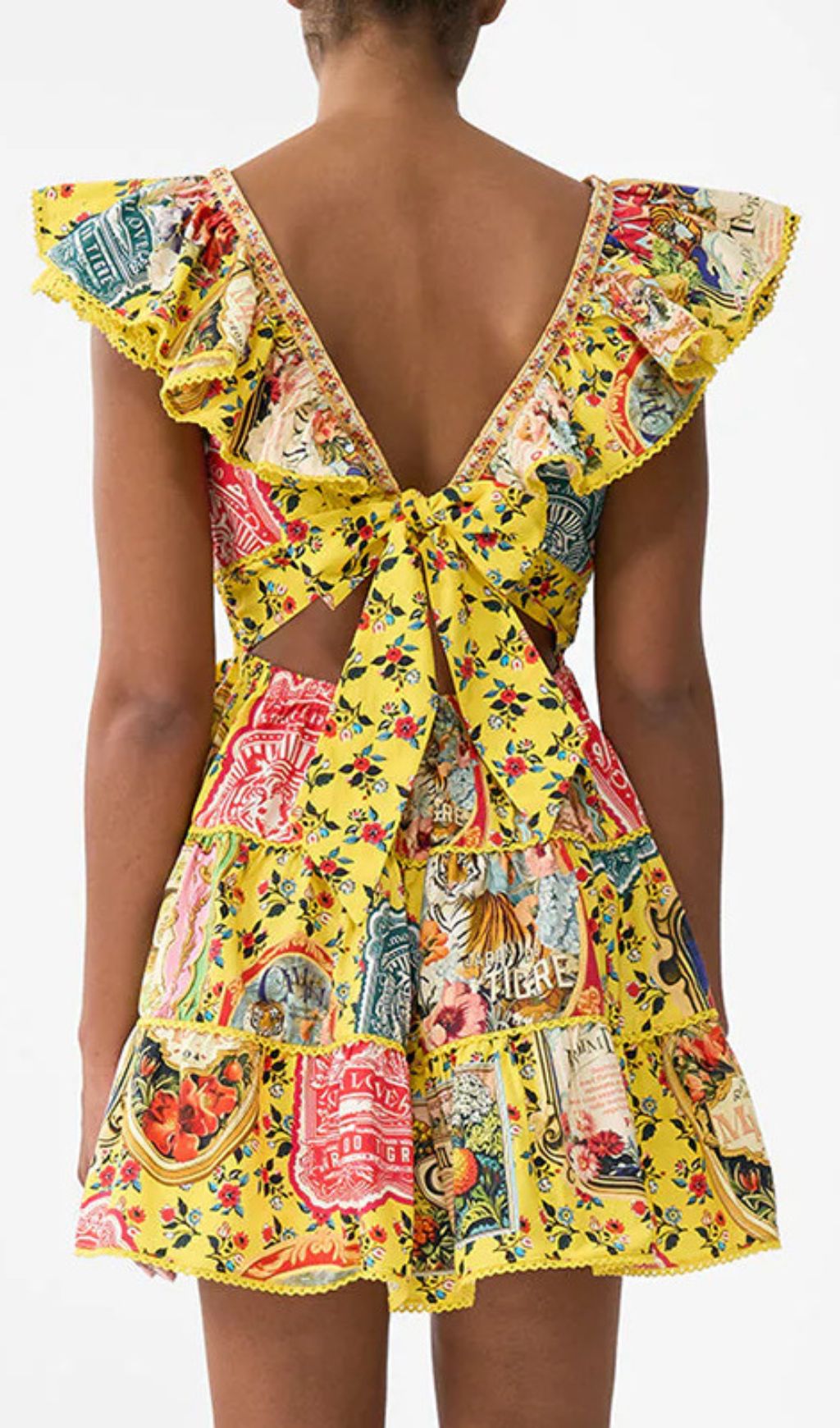 Gelsey Yellow Printed V-Neck Mini Dress