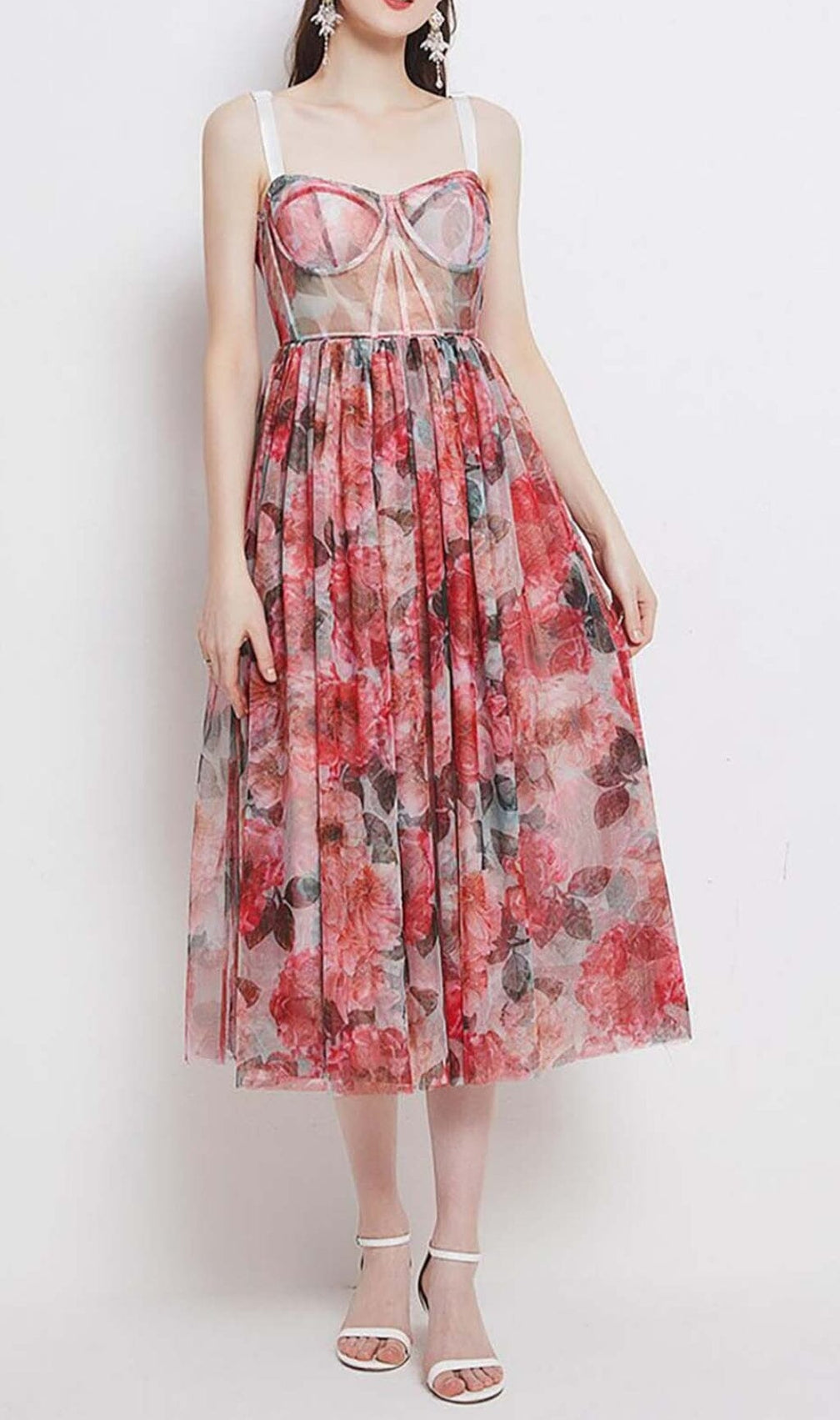 Floral-Print Corset Midi Dress In Pink
