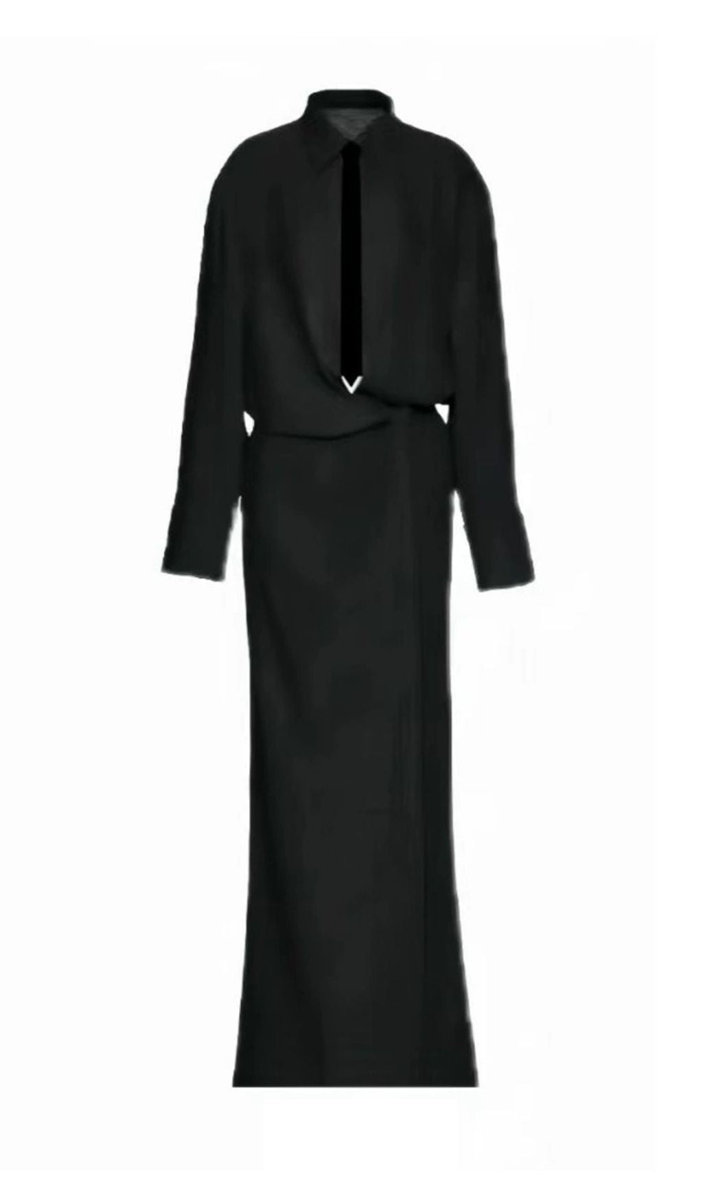 Haimi Black Long Sleeve Maxi Dress With Tie